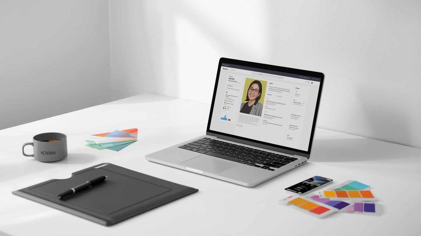 minimalist mockup of a visual designer's desk 