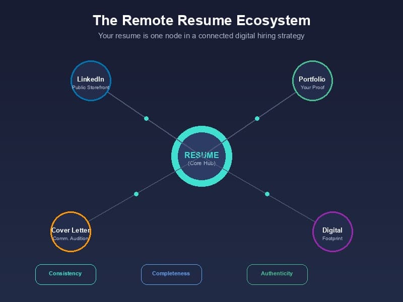 Écosystème du CV en télétravail - CV connecté à LinkedIn, Portfolio, Lettre de motivation et Empreinte numérique
